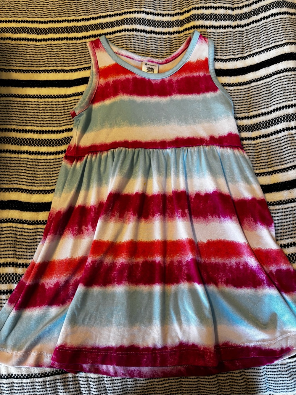 Girls Striped Tank Dress in Red, Pink & Light Blue - VIGNETTE